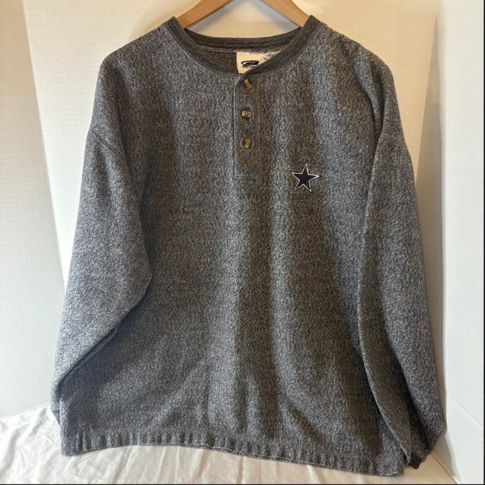 Vintage 90s DALLAS COWBOYS Longsleeve The Edge Henley Pullover Dark Gray Size L